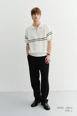 HALF ZIP-UP STRIPED POLO KNIT WHITE