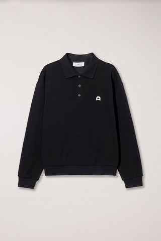 UNISEX LEATHER LOGO COLLARED T-SHIRT BLACK