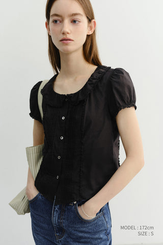 FRILL COLLARED BLOUSE BLACK