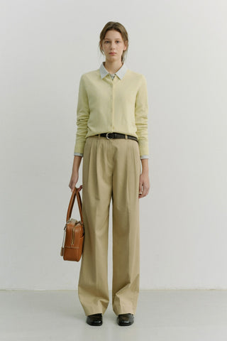 DOUBLE PLEATED CHINO SLACKS BEIGE