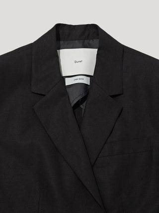 HALF SLEEVE BELTED LINEN JACKET BLACK