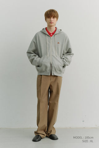 UNISEX LEATHER LOGO ZIP-UP HOODIE MELANGE GREY