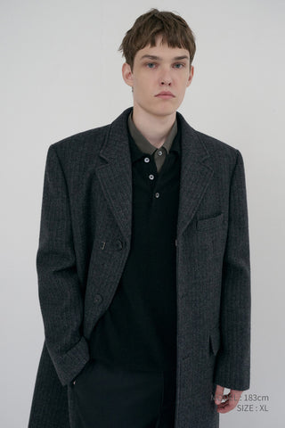 UNISEX 2-WAY 3 BUTTON COAT GREY STRIPE