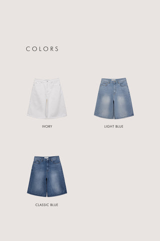 RELAXED BERMUDA DENIM SHORTS IVORY