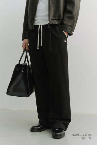 UNISEX LEATHER LOGO WIDE SWEAT PANTS BLACK