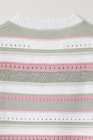 UNISEX CRAFTED STRIPED KNIT VEST IVORY MINT