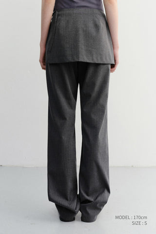 SKIRT LAYERED SLIM PANTS CHARCOAL GREY STRIPE