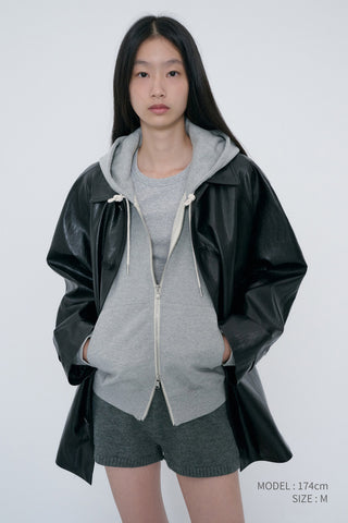 UNISEX LILY ALTER-LEATHER HALF JACKET BLACK