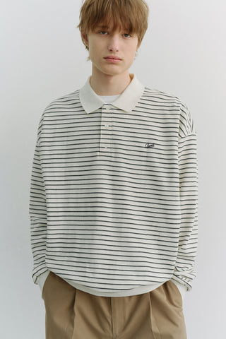 UNISEX STRIPED LOGO COLLARED T-SHIRT IVORY STRIPE