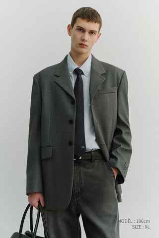 UNISEX 3 BUTTON WOOL BLAZER CHARCOAL GREY