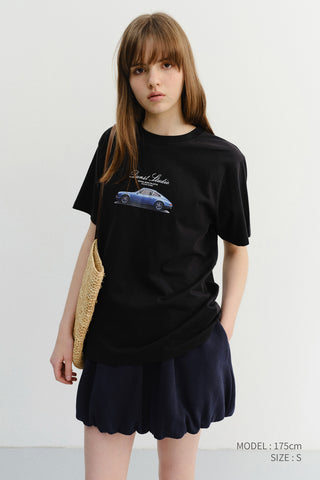 UNISEX SUMMER HOLIDAY CAR T-SHIRT BLACK