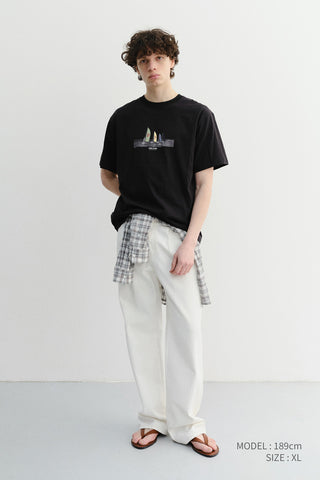 UNISEX APPLIQUE YACHT T-SHIRT BLACK