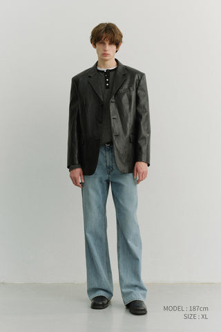 UNISEX 3 BUTTON ALTER-LEATHER BLAZER BLACK