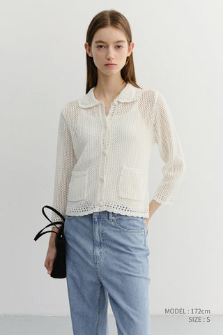 CROCHET COLLARED CARDIGAN IVORY