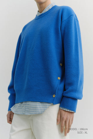 UNISEX BUTTONED CREWNECK SWEATER BLUE