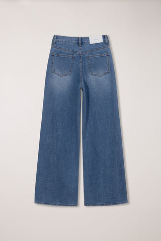 DAMAGED WIDE JEANS CLASSIC BLUE