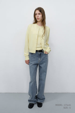 UNISEX CREWNECK KNIT CARDIGAN LEMON BUTTER