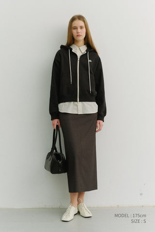 UNISEX LEATHER LOGO ZIP-UP HOODIE BLACK