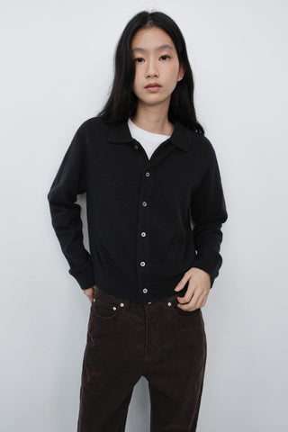 UNISEX COLLARED KNIT CARDIGAN BLACK
