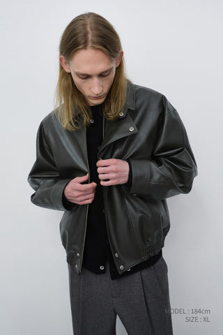 UNISEX CROPPED ALTER-LEATHER BLOUSON GREYISH KHAKI