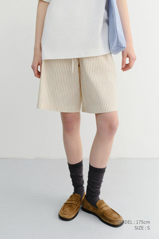 UNISEX PAJAMA BERMUDA SHORTS BEIGE STRIPE