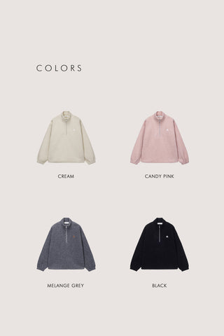 UNISEX HALF ZIP-UP FLEECE SWEATSHIRT MELANGE GREY