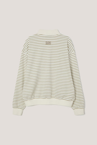 UNISEX STRIPED LOGO COLLARED T-SHIRT OLIVE STRIPE