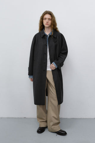 UNISEX H-LINE WOOL MAC COAT BROWN CHECK