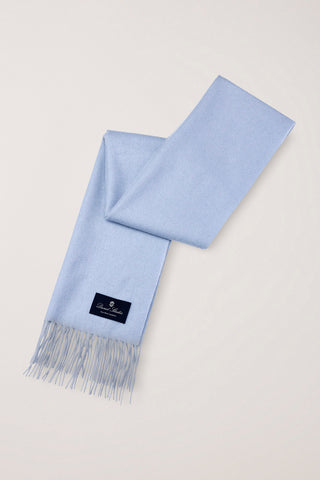FRINGED CASHMERE MUFFLER SOFT BLUE