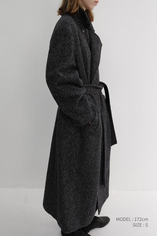 UNISEX RELAXED DOUBLE-BREASTED ROBE COAT CHARCOAL TWEED