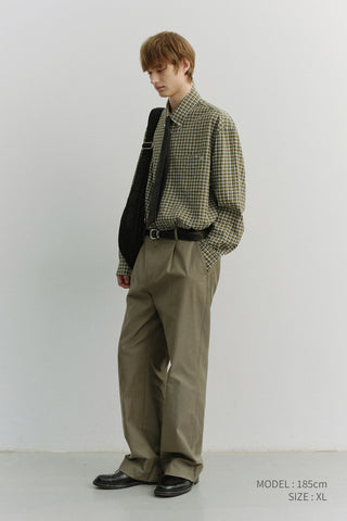 UNISEX OVERSIZED BD CHECKED SHIRT KHAKI GREEN CHECK