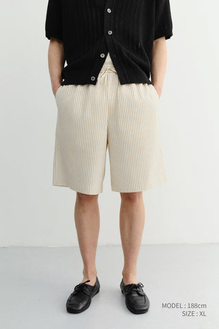 UNISEX PAJAMA BERMUDA SHORTS BEIGE STRIPE
