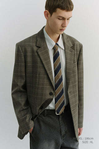 UNISEX 2 BUTTON WOOL BLAZER GREY CHECK