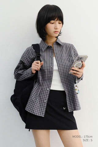 UNISEX CROPPED CHECKED SHIRT NAVY CHECK