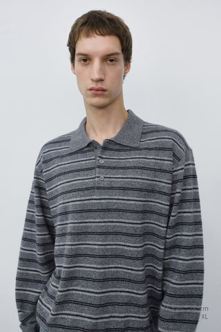 UNISEX COLLARED STRIPED SWEATER GREY