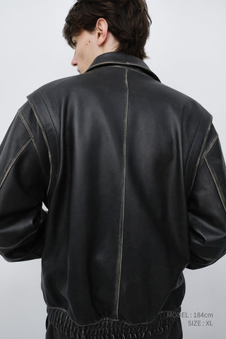 UNISEX REFINED LEATHER BLOUSON BRUSHED BLACK