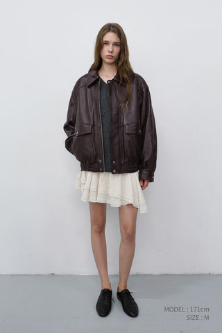 UNISEX OVERSIZED VINTAGE LEATHER BLOUSON BROWN