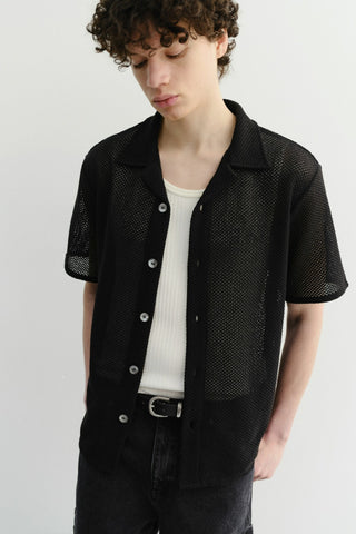 OPEN COLLARED CROCHET SHIRT BLACK