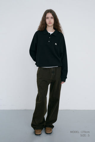 UNISEX LEATHER LOGO COLLARED T-SHIRT BLACK