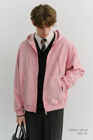UNISEX GARMENT DYED ZIP-UP HOODIE LIGHT PINK