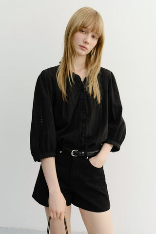 JANE FRILL BLOUSE BLACK