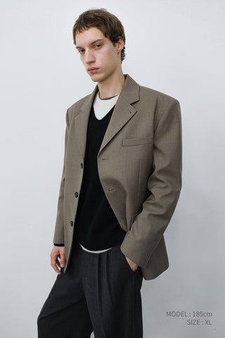 UNISEX CLASSIC 3 BUTTON WOOL BLAZER KHAKI BEIGE