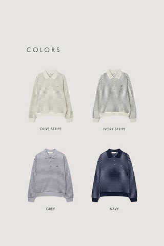 UNISEX STRIPED LOGO COLLARED T-SHIRT GREY