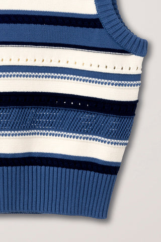 UNISEX CRAFTED STRIPED KNIT VEST BLUE CREAM
