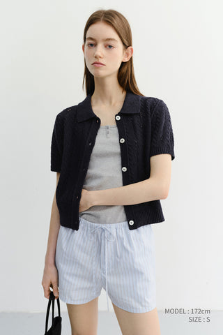 COLLARED HALF SLEEVE CARDIGAN NAVY