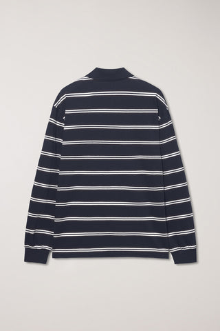 UNISEX MULTI STRIPE COLLARED T-SHIRT NAVY STRIPE