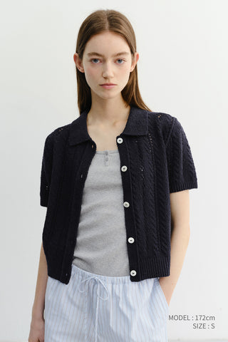 COLLARED HALF SLEEVE CARDIGAN NAVY
