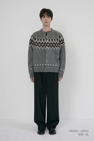 UNISEX CHUNKY PATTERN CARDIGAN MELANGE GREY