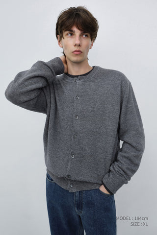 UNISEX CREWNECK KNIT CARDIGAN MELANGE GREY