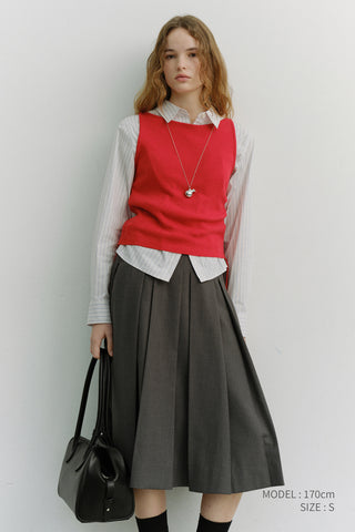 VOLUME PLEATS MIDI SKIRT MID GREY